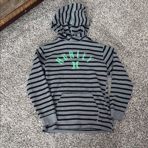 Hurley Gray & Black Striped Kids Hoodie with Neon Green Logo